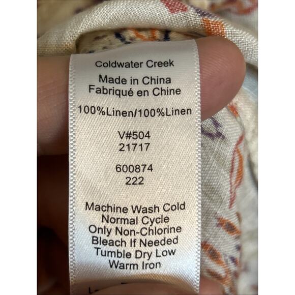 Coldwater Creek Womens Aztec Printed Button Up Shirt Sz Large Linen Short Sleeve - Picture 4 of 8